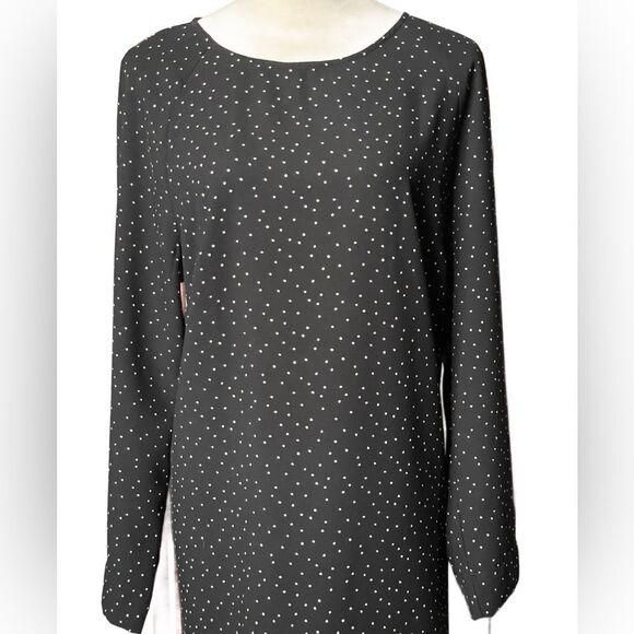 H&M Black Long Sleeve Shift Dress w/Small White Polka Dots & Keyhole (LG) - Picture 13 of 13